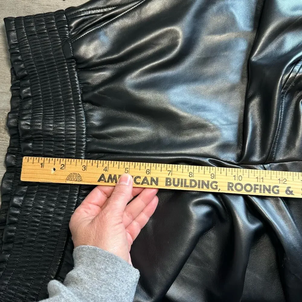 Joie Smocked Waist Faux Leather Pants Pull On Straight Leg MED - Picture 13 of 16